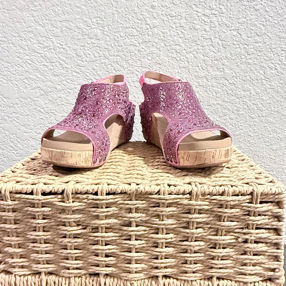 Corkys Pink Glitter Wedge Sandals